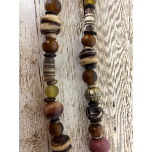 Vintage Earth Tones Mix Bead Shell Stone Wood Necklace BOHO - Picture 9 of 12